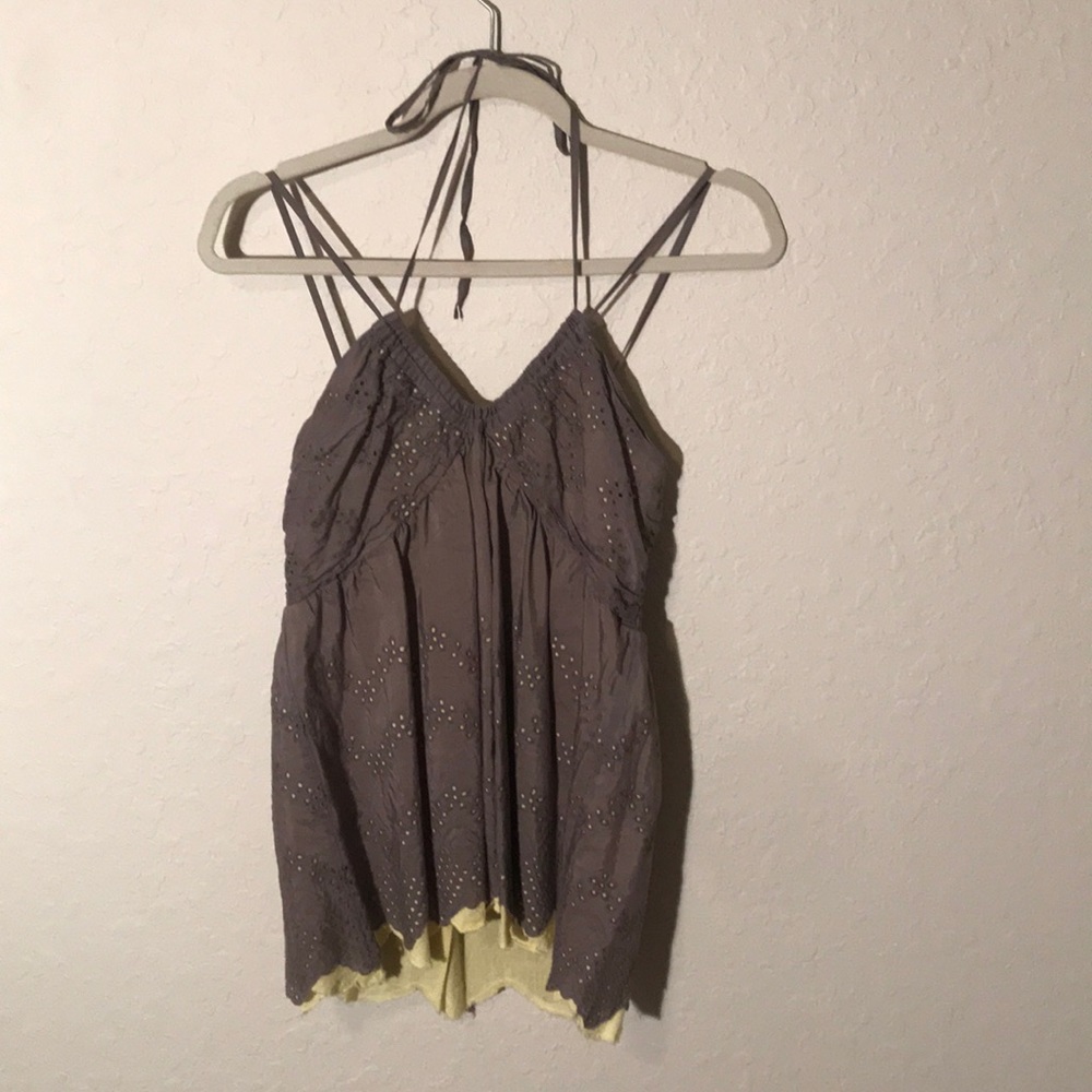 Darling grey and yellow adjustable neck top
